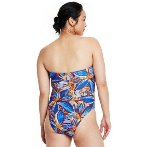 Women's Leafy Palm Print Deep V-Neck High Leg Cheeky One Piece Swimsuit - F - Picture 4 of 5
